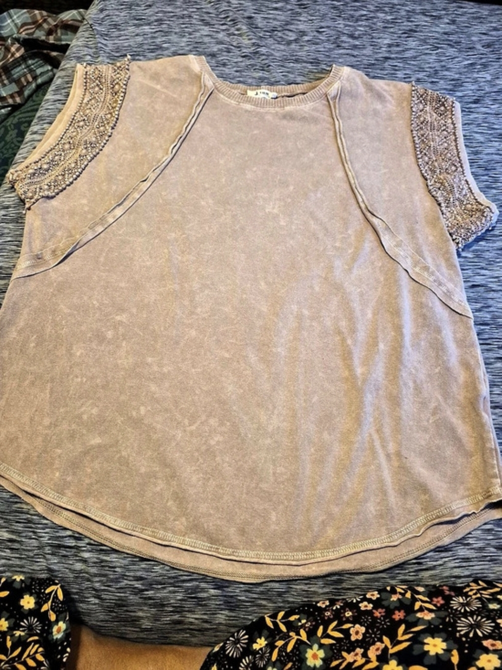 J. Her Embroidered Short Sleeve Top in Brown